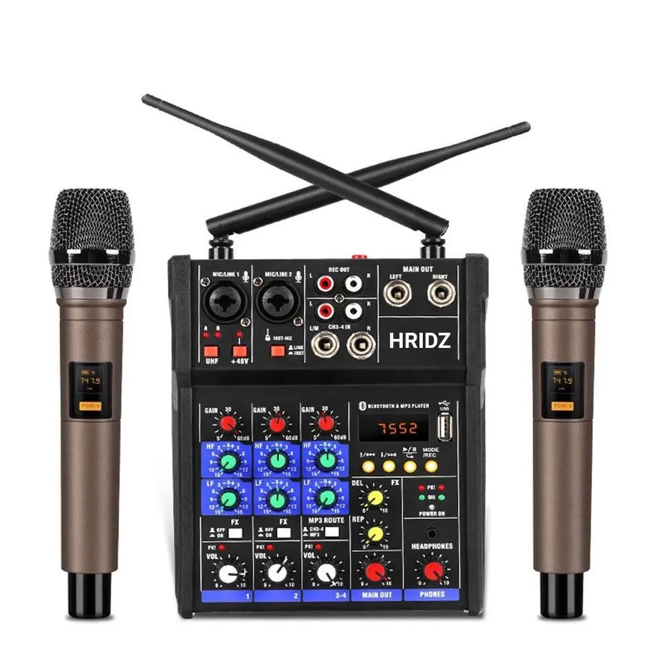 HRIDZ EMC-G04 Audio Mixer with UHF Wireless Microphone for DJ Karaoke PC Record