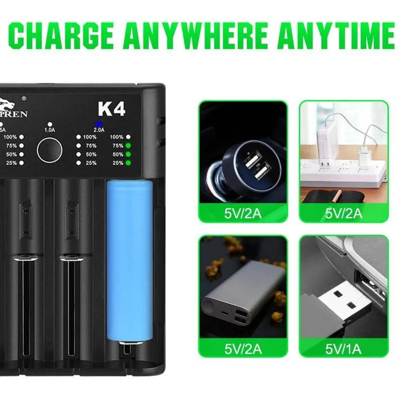 IMREN K4 4-Slot Universal Rechargeable Li-ion Battery Charger with USB Port