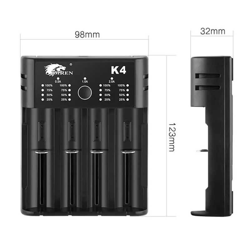 IMREN K4 4-Slot Universal Rechargeable Li-ion Battery Charger with USB Port