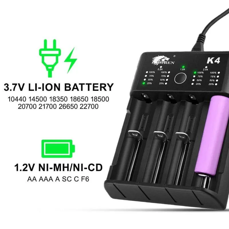 IMREN K4 4-Slot Universal Rechargeable Li-ion Battery Charger with USB Port