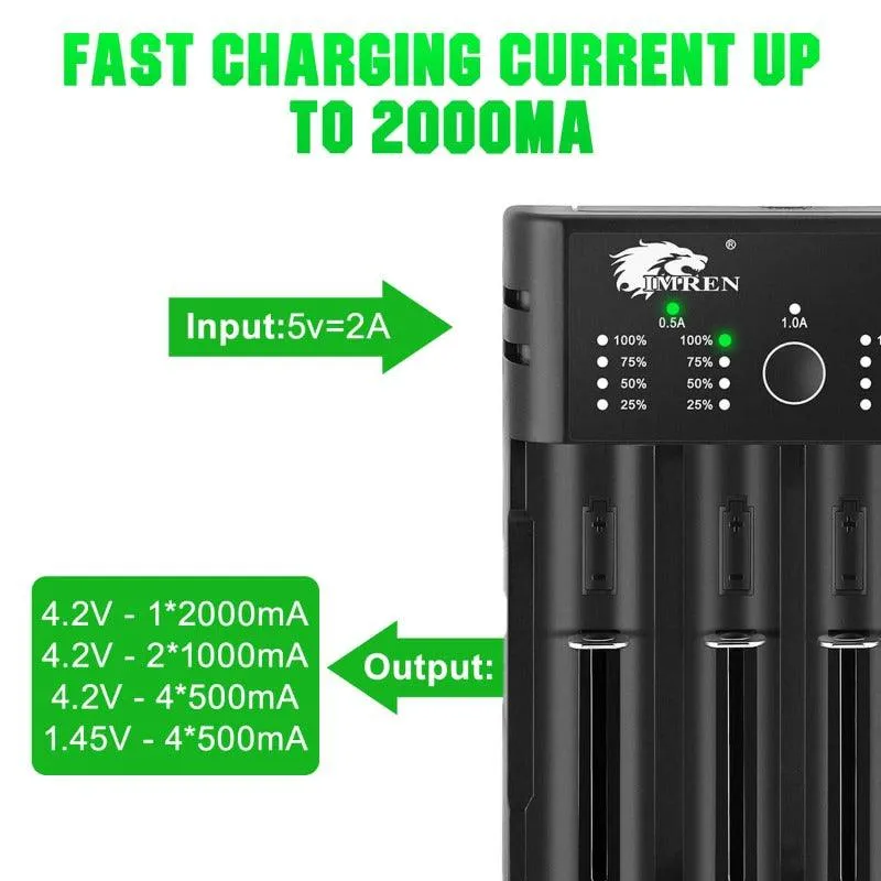 IMREN K4 4-Slot Universal Rechargeable Li-ion Battery Charger with USB Port