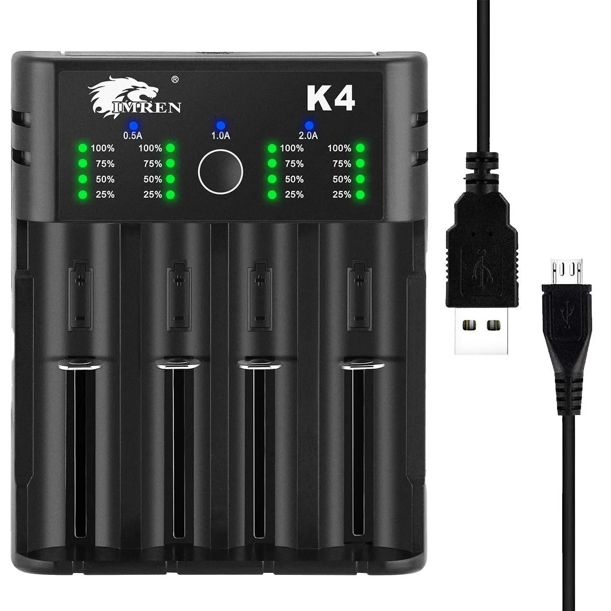 IMREN K4 4-Slot Universal Rechargeable Li-ion Battery Charger with USB Port