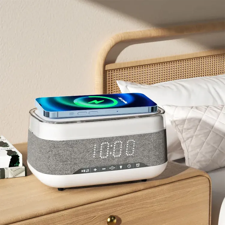 Intelligent Multifunctional Alarm Clock Bluetooth Speaker Wireless Charger Fast Charge Clock Atmosphere Night Light Home Decor