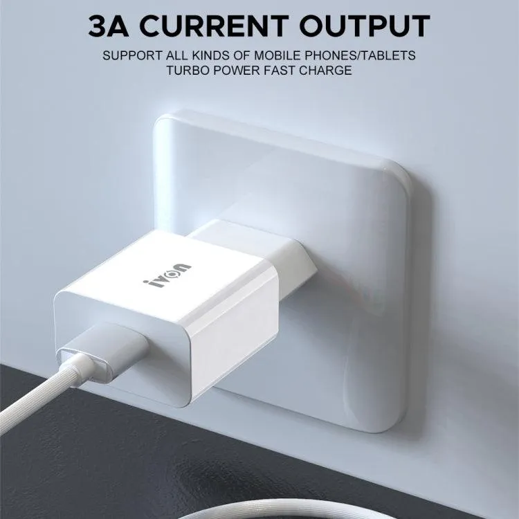 IVON AD-35 2-in-1 18W Quick Charge 3.0 USB Travel Charger with 1m USB to USB-C Data Cable Set