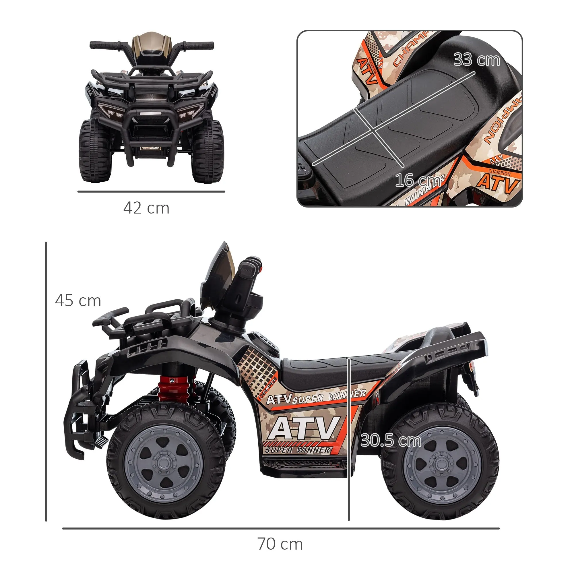 Kids Ride-on Four Wheeler ATV Car with Real Working Headlights for 18-36M