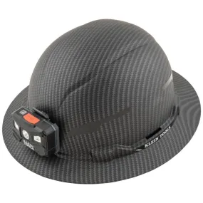 Klein Tools 60346 Hard Hat, Non-Vented Full Brim, Class E, Premium KARBN Pattern, Rechargeable Lamp, Padded Sweat-Wicking Sweatband, Top Pad