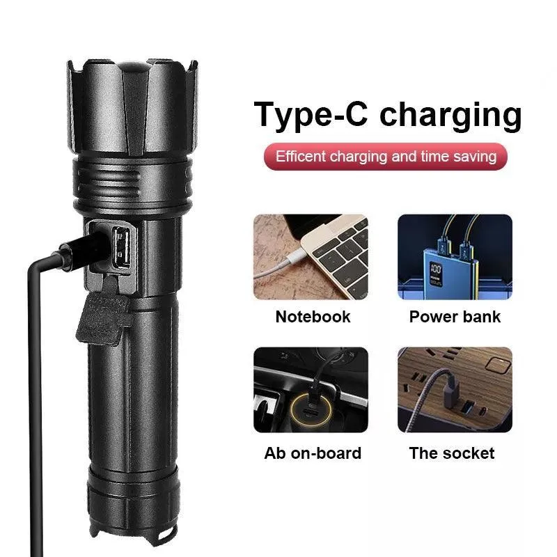 LED Flashlight with Power Bank: Rechargeable Torch for Camping & Emergencies