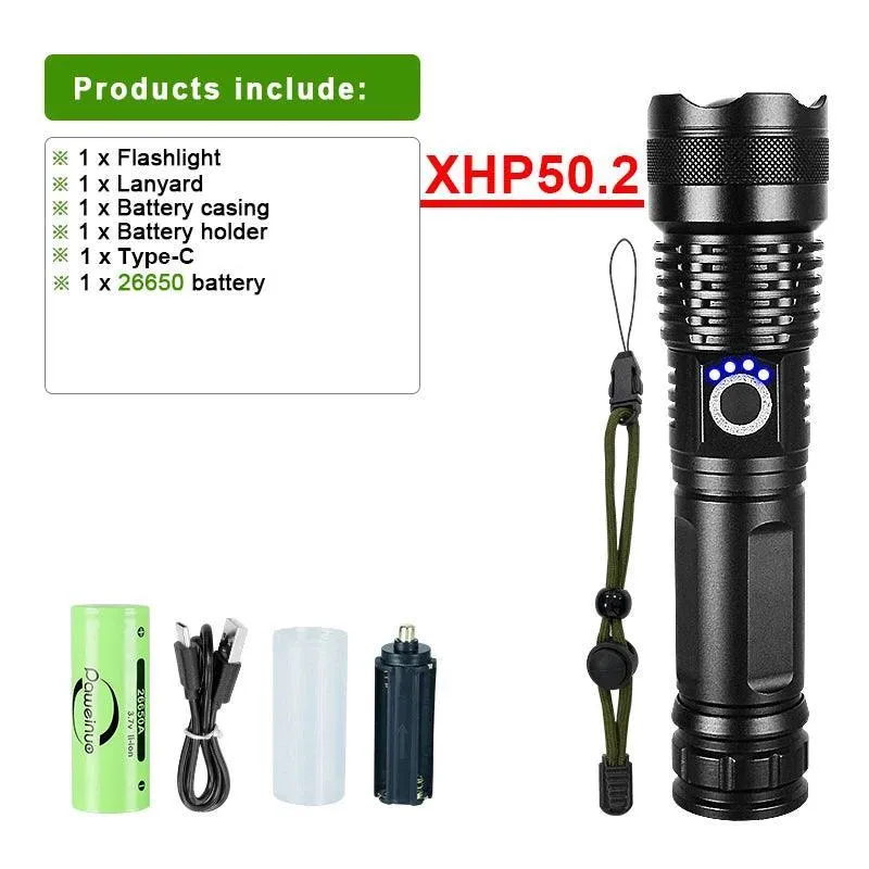 LED Flashlight with Power Bank: Rechargeable Torch for Camping & Emergencies