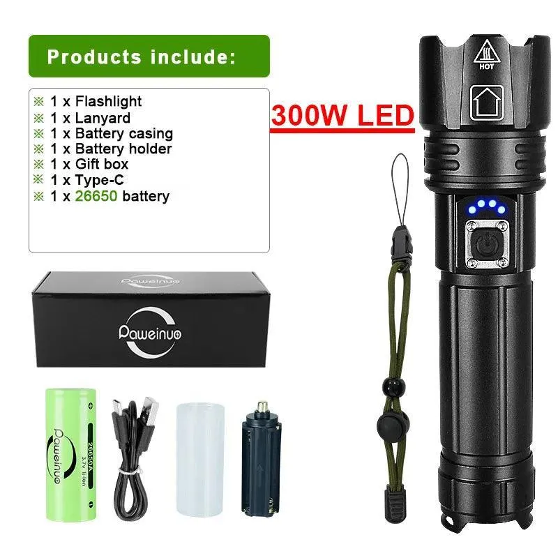 LED Flashlight with Power Bank: Rechargeable Torch for Camping & Emergencies