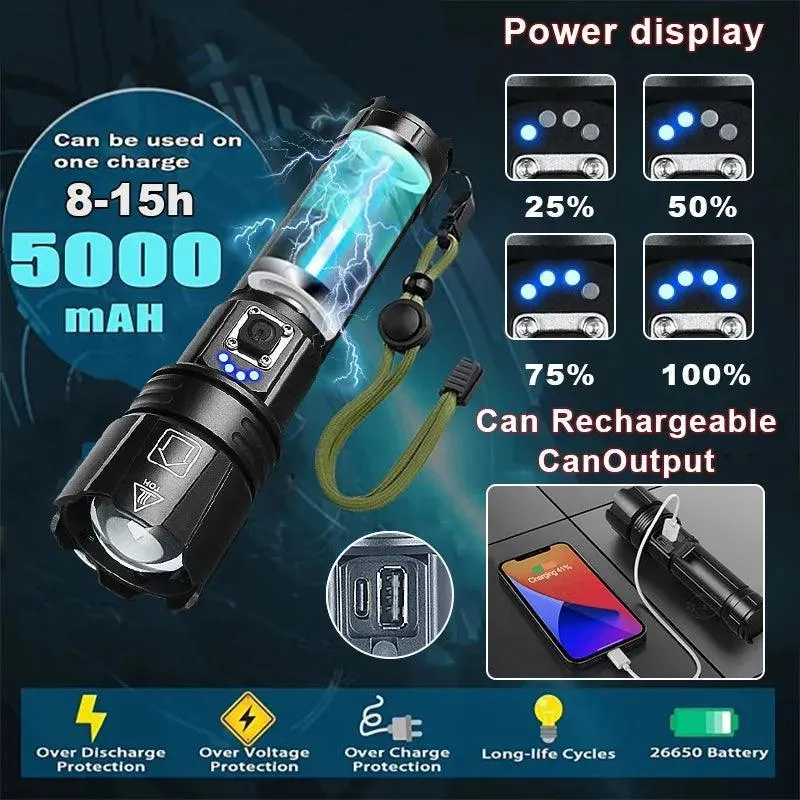 LED Flashlight with Power Bank: Rechargeable Torch for Camping & Emergencies