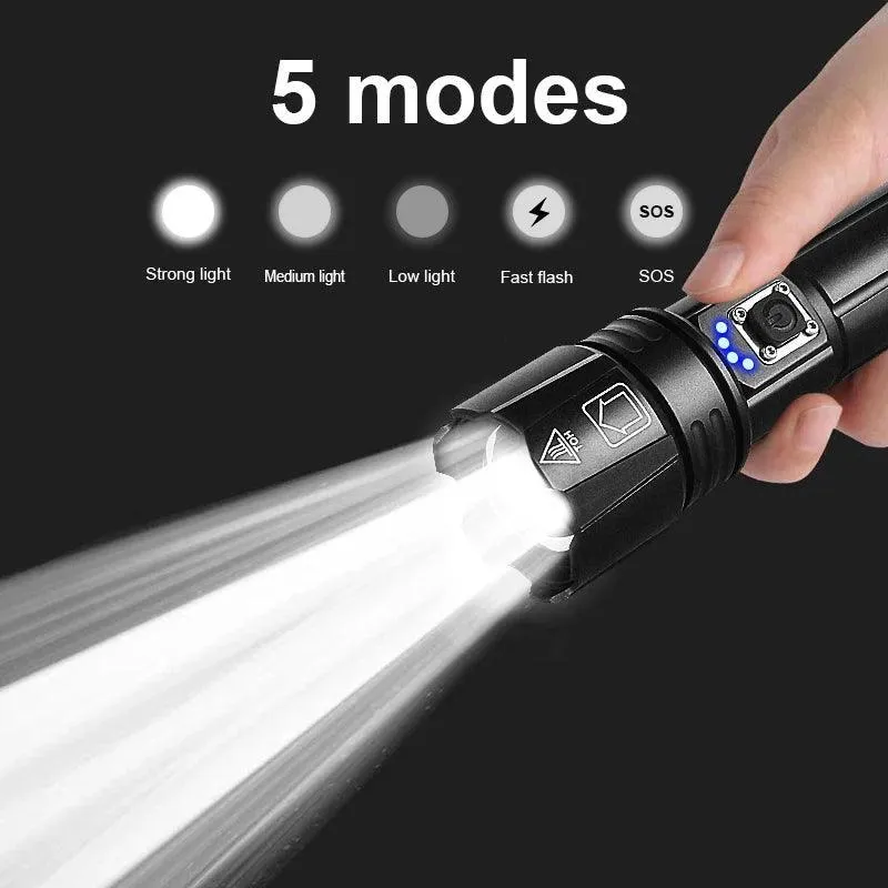 LED Flashlight with Power Bank: Rechargeable Torch for Camping & Emergencies