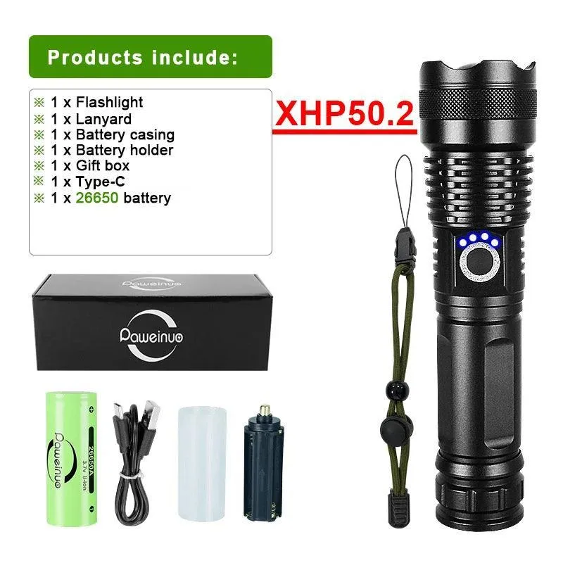 LED Flashlight with Power Bank: Rechargeable Torch for Camping & Emergencies