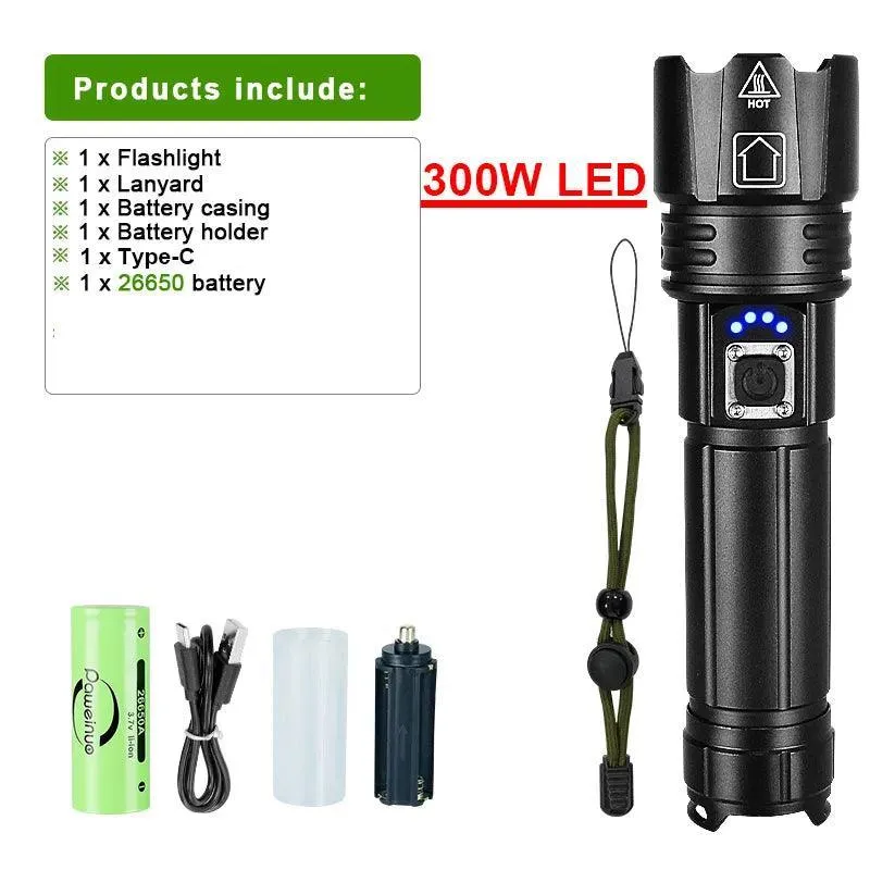 LED Flashlight with Power Bank: Rechargeable Torch for Camping & Emergencies