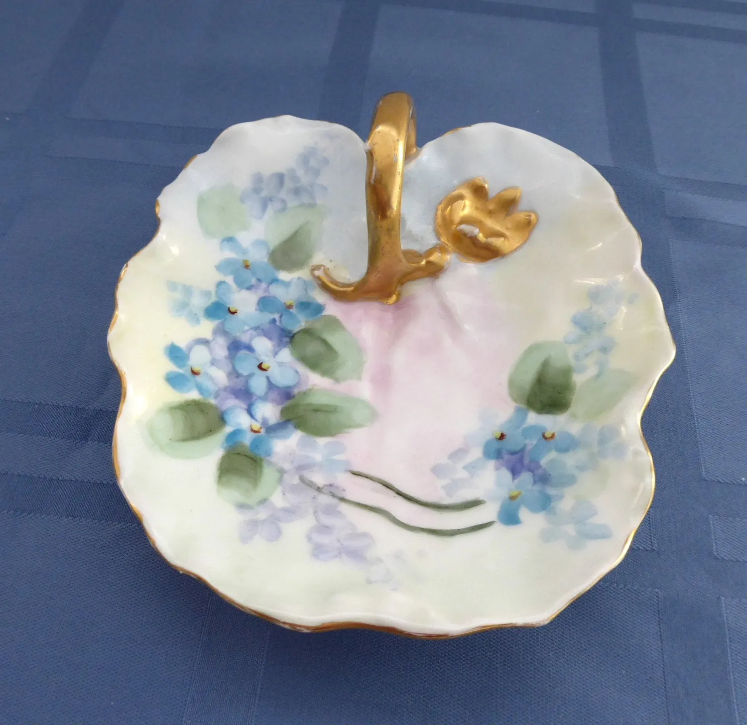 Lemon Server Limoges Hand Painted 1890-1910 Antique T&V Lemon Dish Violets Forget-Me-Nots