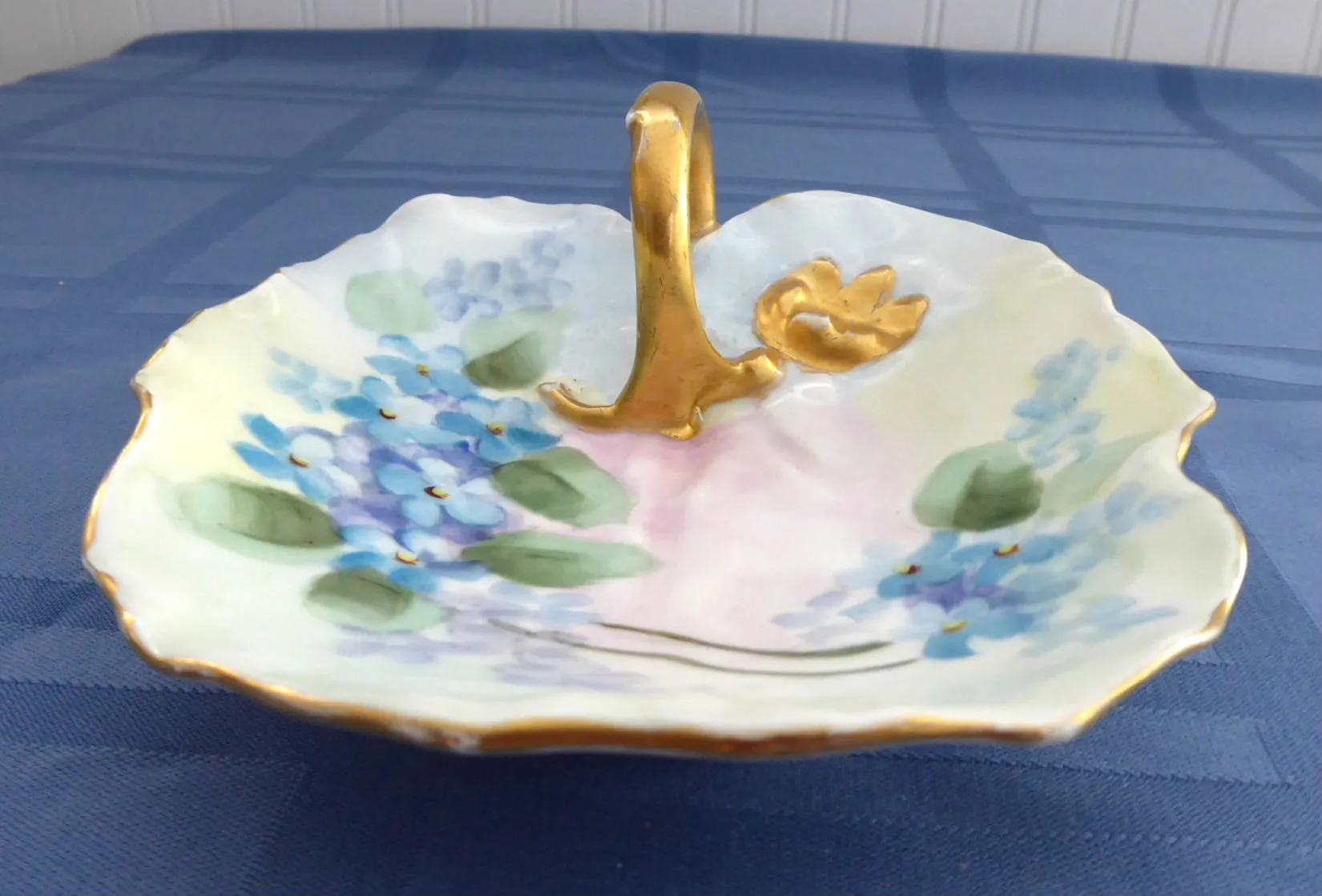 Lemon Server Limoges Hand Painted 1890-1910 Antique T&V Lemon Dish Violets Forget-Me-Nots