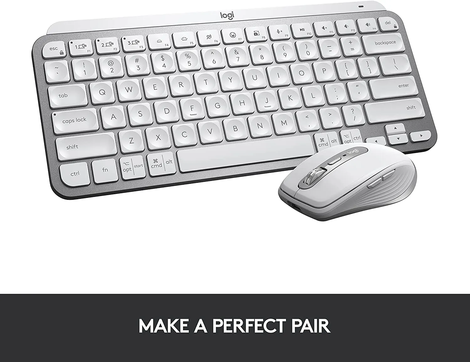 Logitech Keyboard MX Keys Mini Minimalist Wireless Illuminated, Compact, Bluetooth, Backlit, USB-C, Compatible with Apple macOS, iOS, Windows, Linux, Android, Metal Build - Pale Gray