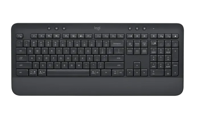 Logitech Signature K650 Wireless Keyboard with Wrist Rest, Full-Size, BLE Bluetooth or Logi Bolt USB Receiver, Comfort Deep-Cushioned Keys, Numpad.