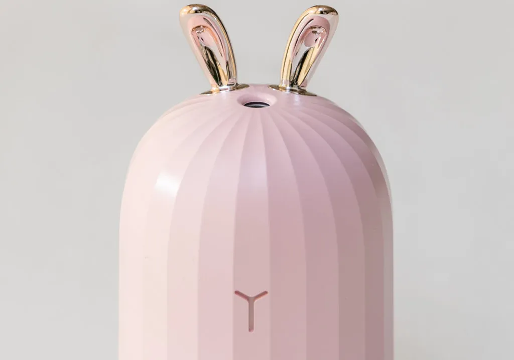 Luxe Rose Gold and Pink Bunny Travel Humidifier with LED Spectrum Nightlight