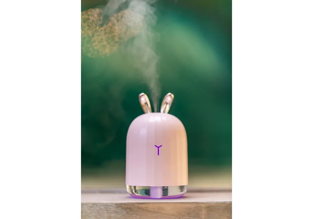 Luxe Rose Gold and Pink Bunny Travel Humidifier with LED Spectrum Nightlight