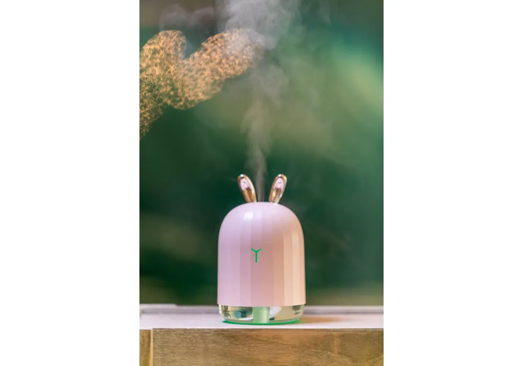 Luxe Rose Gold and Pink Bunny Travel Humidifier with LED Spectrum Nightlight