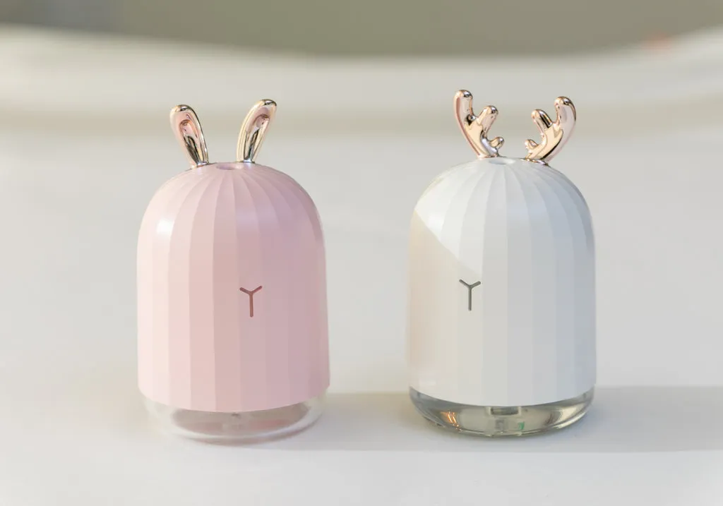 Luxe Rose Gold and Pink Bunny Travel Humidifier with LED Spectrum Nightlight