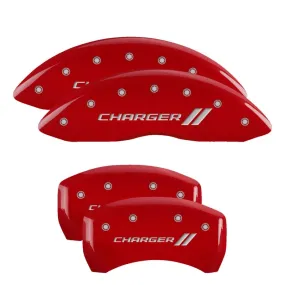 MGP Caliper Covers Brake Caliper Cover - Charger Script / Stripes Logo - Red Powder Coat - 18 in Minimum Wheel Diameter - Dodge Charger 2011-16 - Set of 4 12162SCH1RD