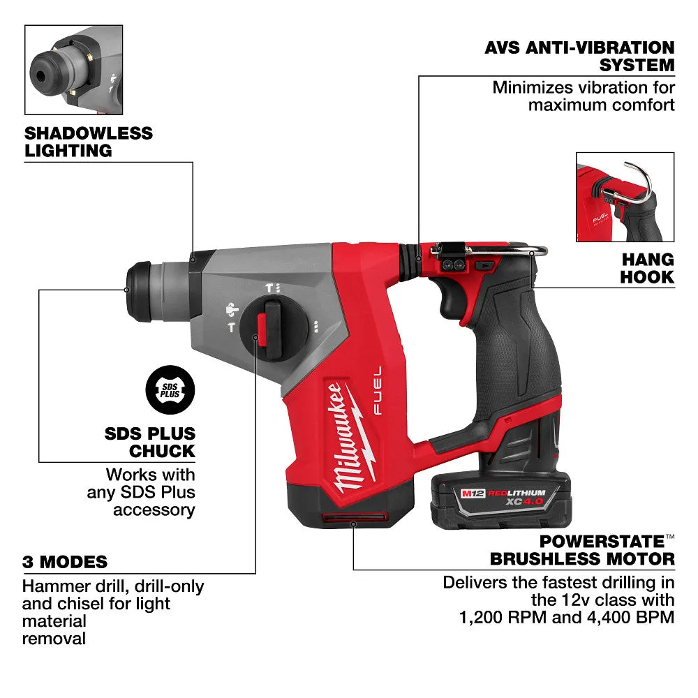 Milwaukee 2508-21XC M12 FUEL 12V 5/8" SDS Plus Rotary Hammer Kit