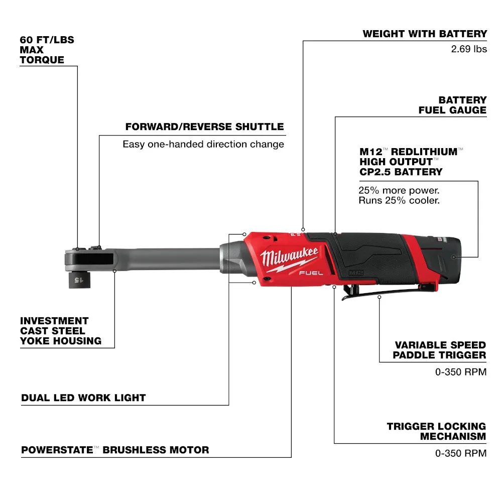 Milwaukee 3050-21 M12 FUEL 12V INSIDER Extended Reach Box Ratchet Kit