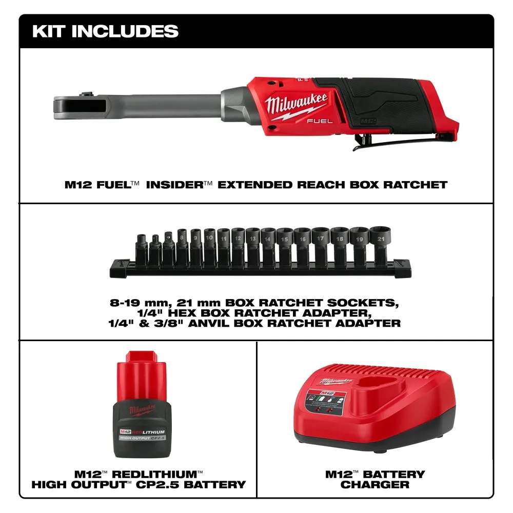 Milwaukee 3050-21 M12 FUEL 12V INSIDER Extended Reach Box Ratchet Kit