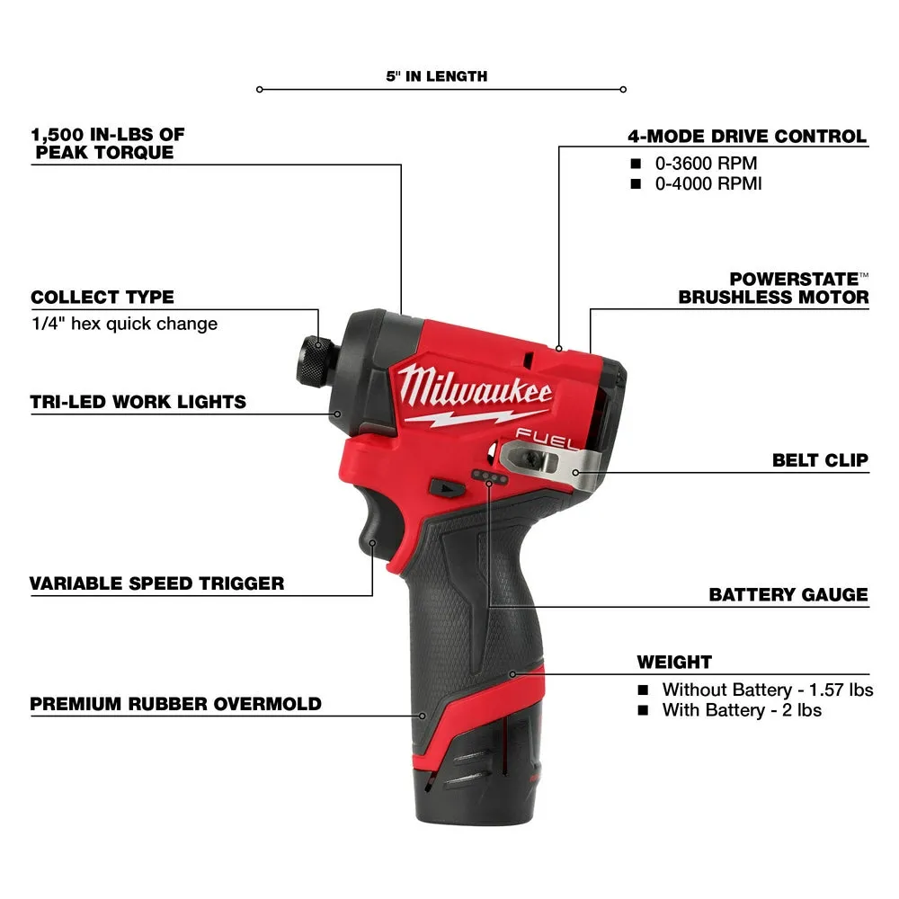 Milwaukee 3497-22HSR M12 FUEL 12V 2-Tool Combo Kit w/ M12 1/4" Ratchet