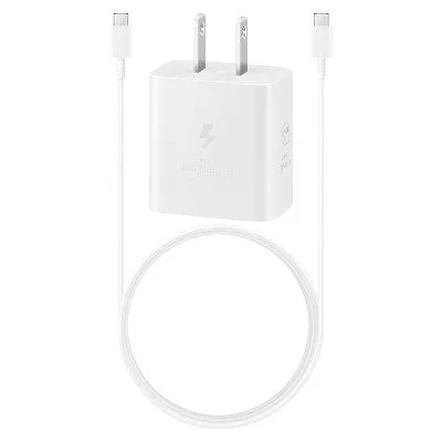 New - Samsung 25W Super Fast USB-C Wall Charger with USB-C Cable - White