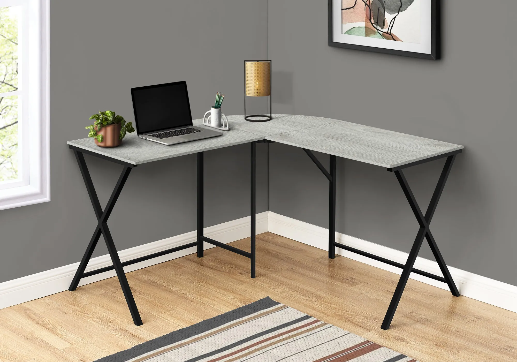 OFFICE SERIES - 55"L / GREY TOP / BLACK METAL CORNER