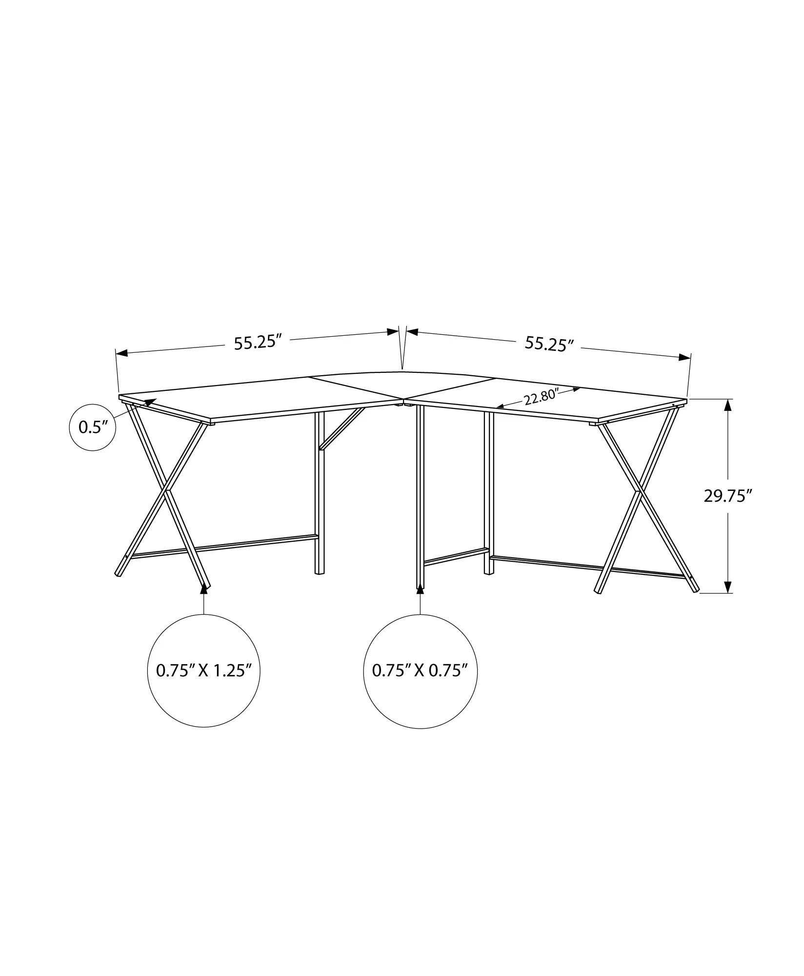 OFFICE SERIES - 55"L / WHITE TOP / BLACK METAL CORNER