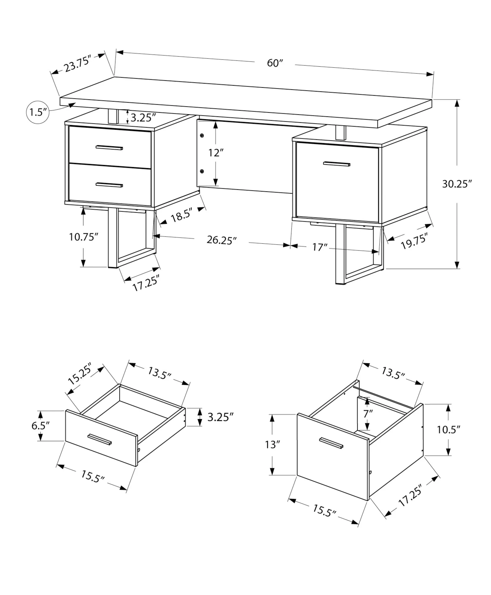 OFFICE SERIES - 60"L / DARK TAUPE / SILVER METAL