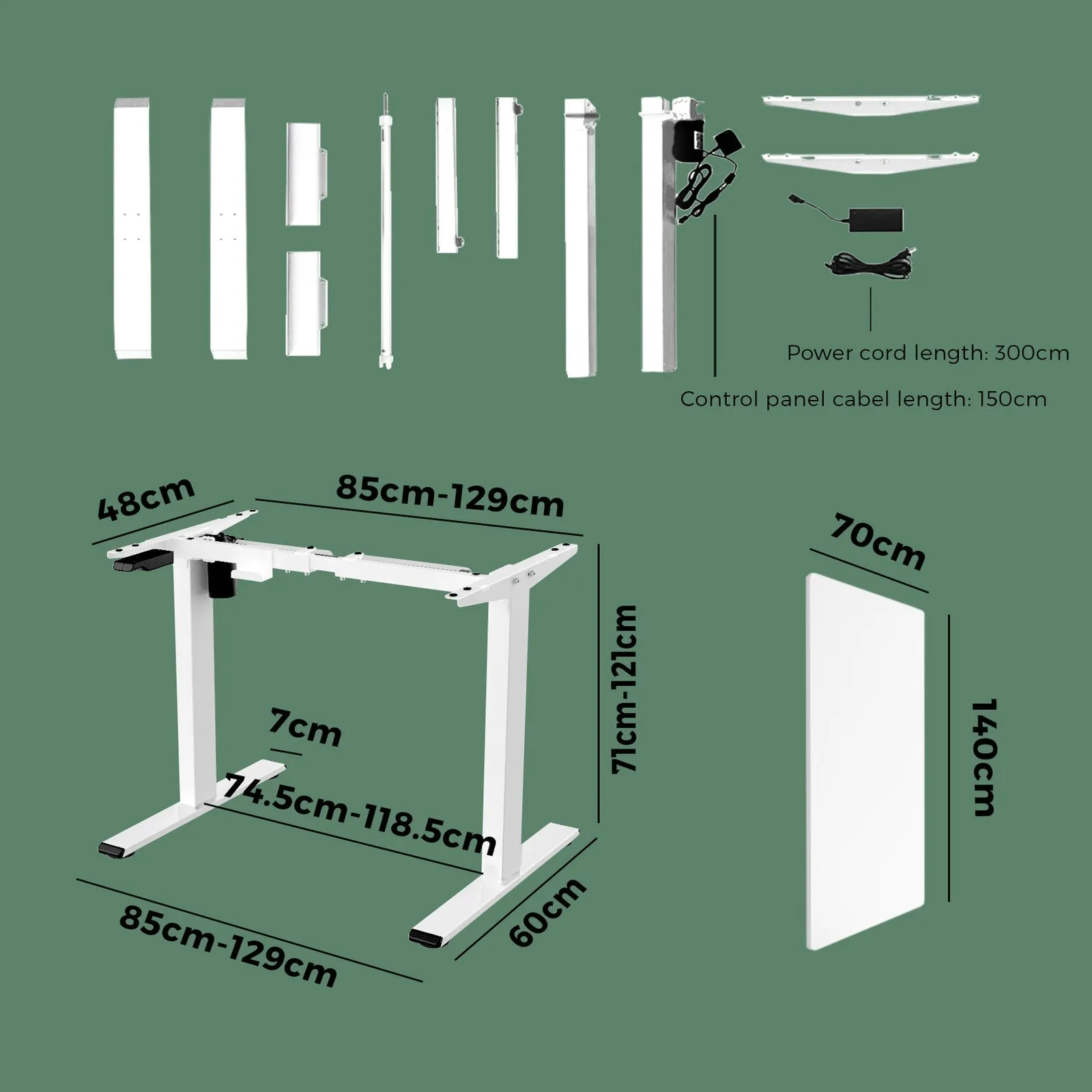 Oikiture Height Adjustable Standing Desk Motorised Electric Sit Stand Table White