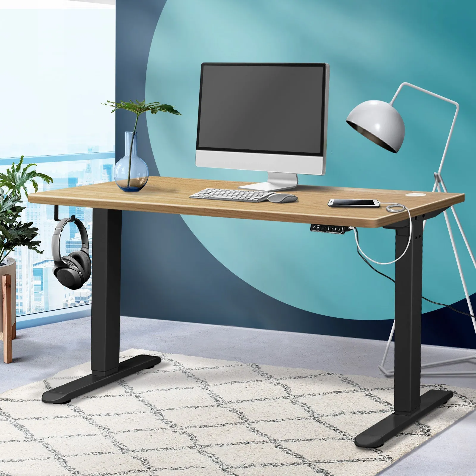 Oikiture Standing Desk Electric Height Adjustable Sit Stand Office Computer 140cm