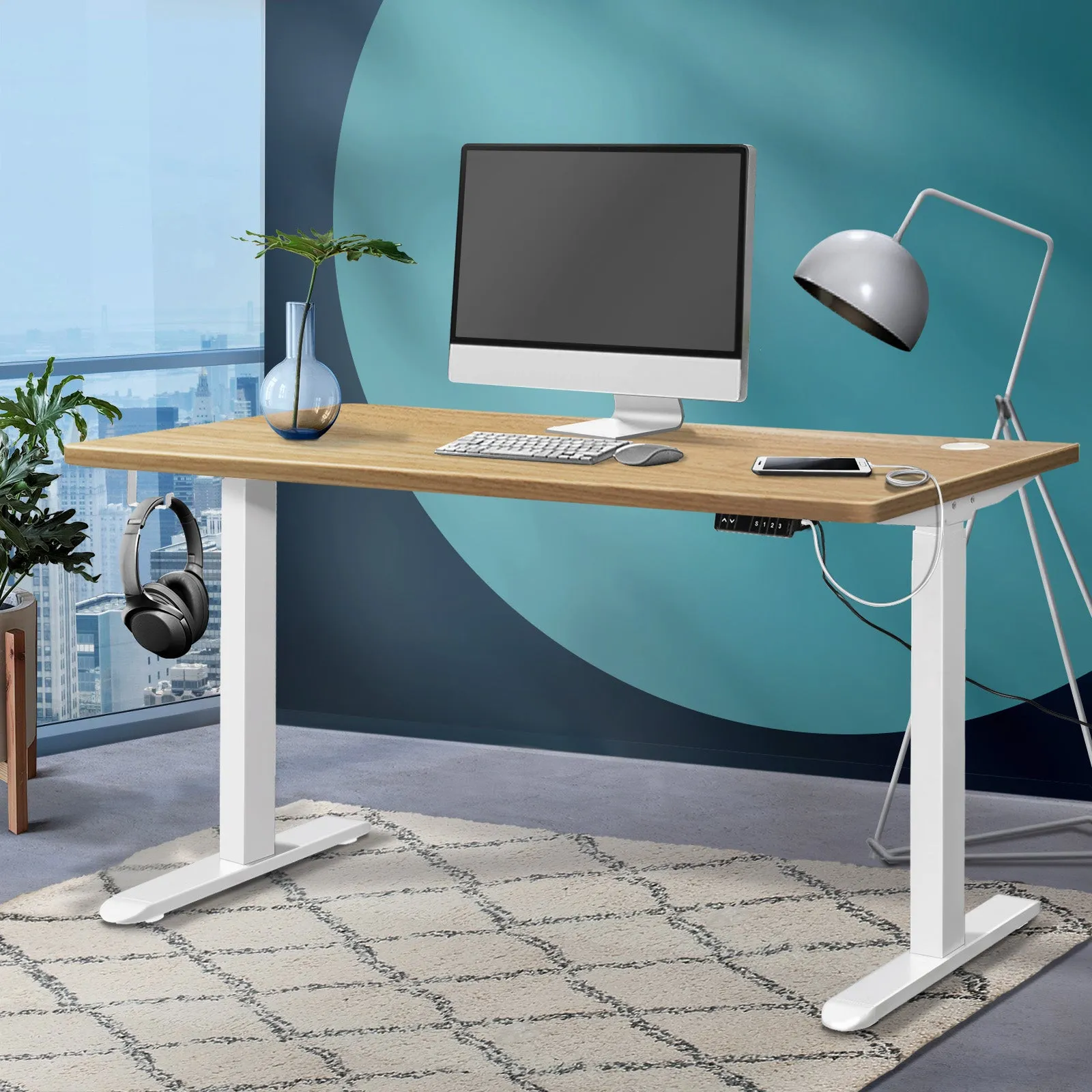 Oikiture Standing Desk Electric Height Adjustable Stand Office Dual Motor 120cm