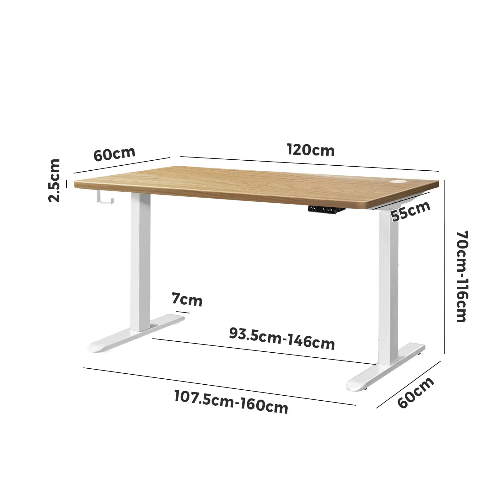 Oikiture Standing Desk Electric Height Adjustable Stand Office Dual Motor 120cm