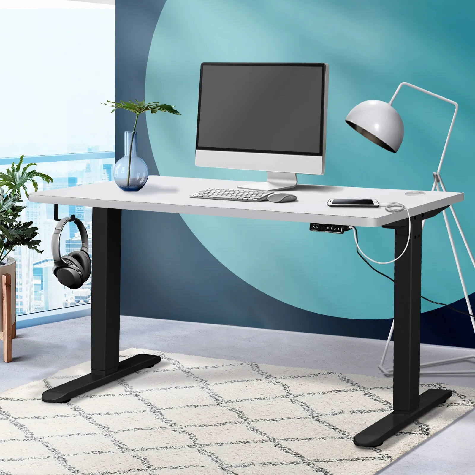 Oikiture Standing Desk Electric Motorised Sit Stand Up Height Adjustable 140cm