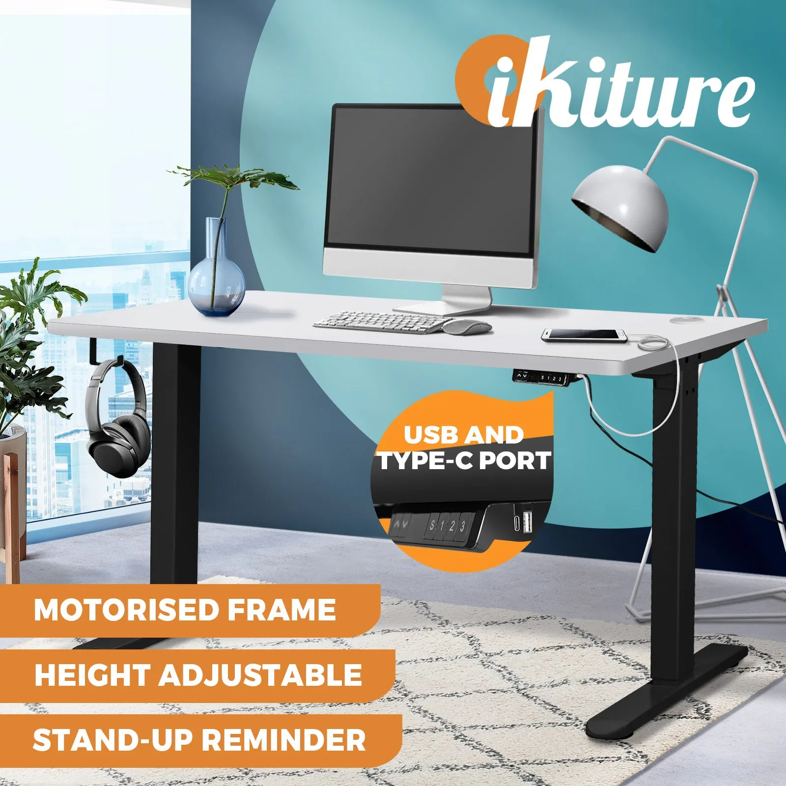 Oikiture Standing Desk Electric Motorised Sit Stand Up Height Adjustable 140cm