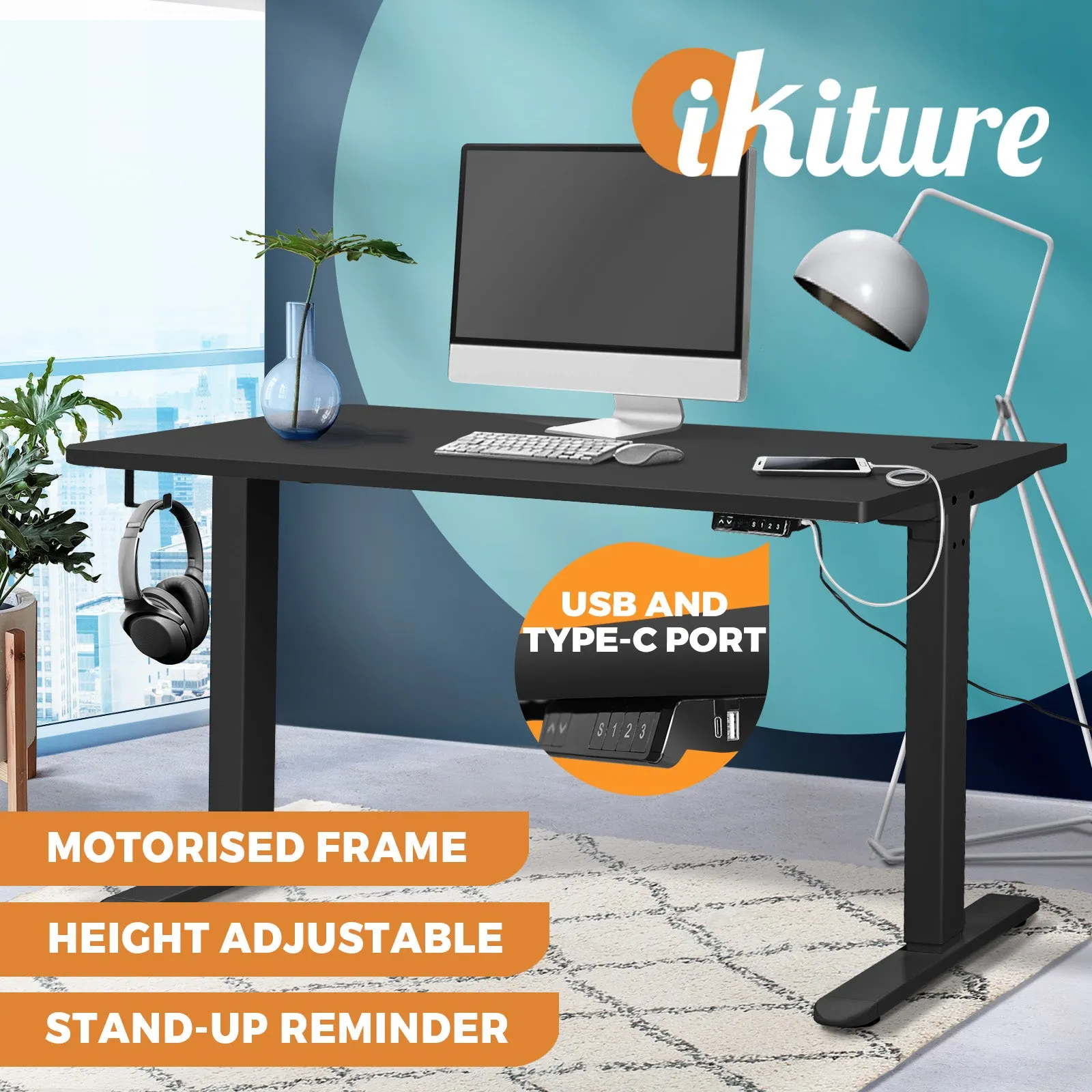 Oikiture Standing Desk Electric Sit Stand Up  Motorised Height Adjustable 120cm