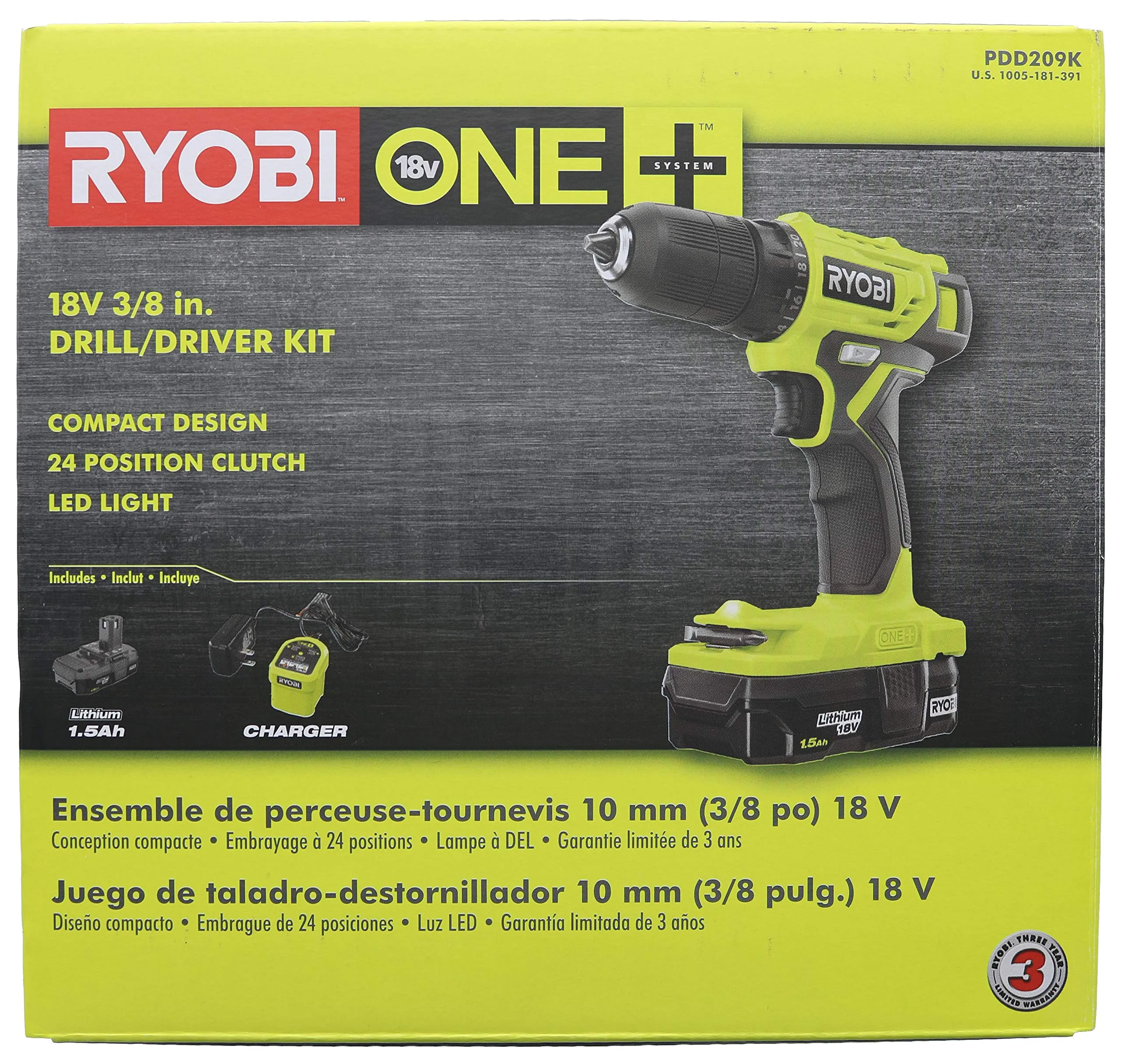 Open Box -  RYOBI 18-Volt ONE  Cordless 3/8 in. Drill/Driver Kit with 1.5 Ah Battery and Charger