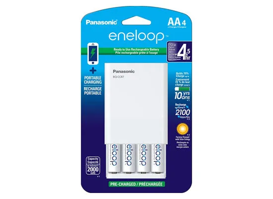 Panasonic KKJ87MCA4BA eneloop® USB Quick Charger With 2100 Cycle Ni-MH Precharged Rechargeable Batteries - 4x AA