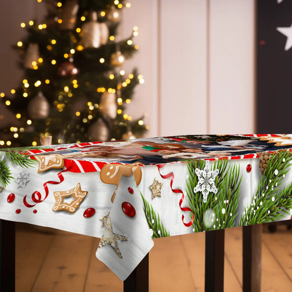 Personalized Family Photo Christmas Tablecloth Custom Washable Table Cover Christmas Gift