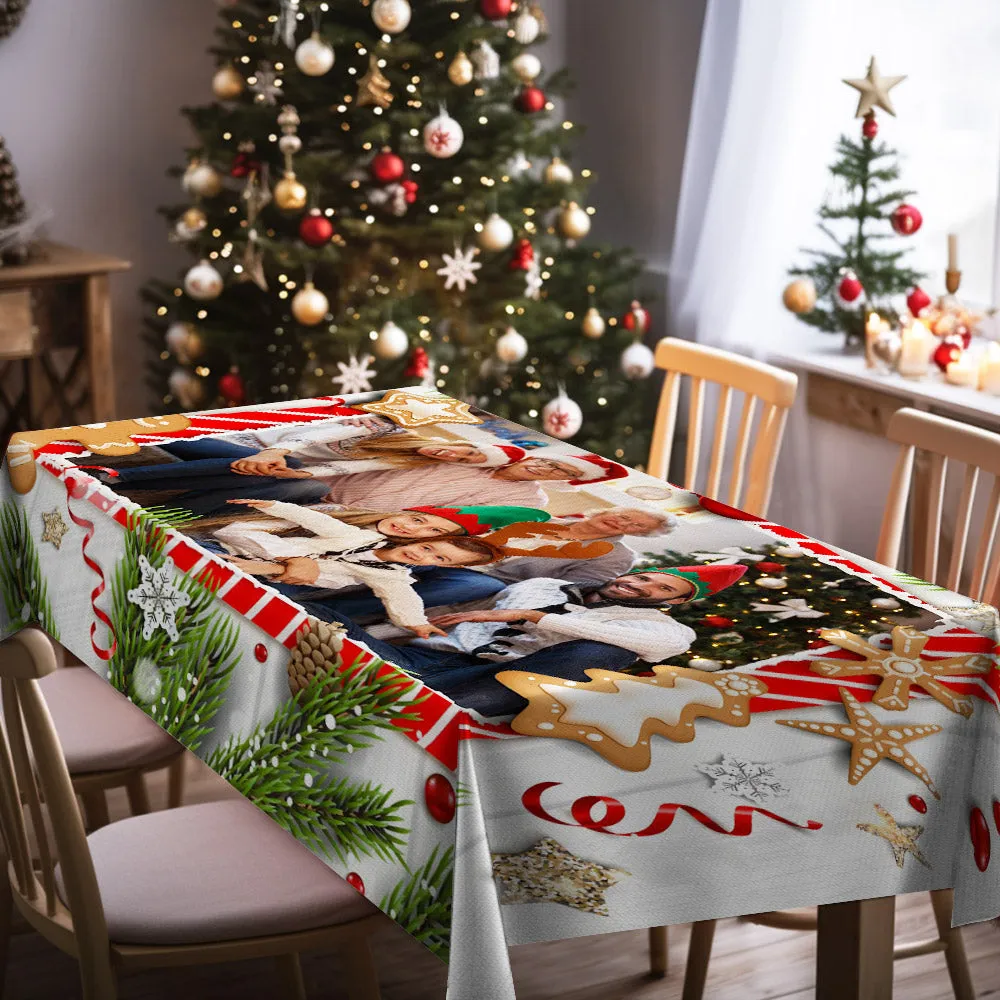 Personalized Family Photo Christmas Tablecloth Custom Washable Table Cover Christmas Gift