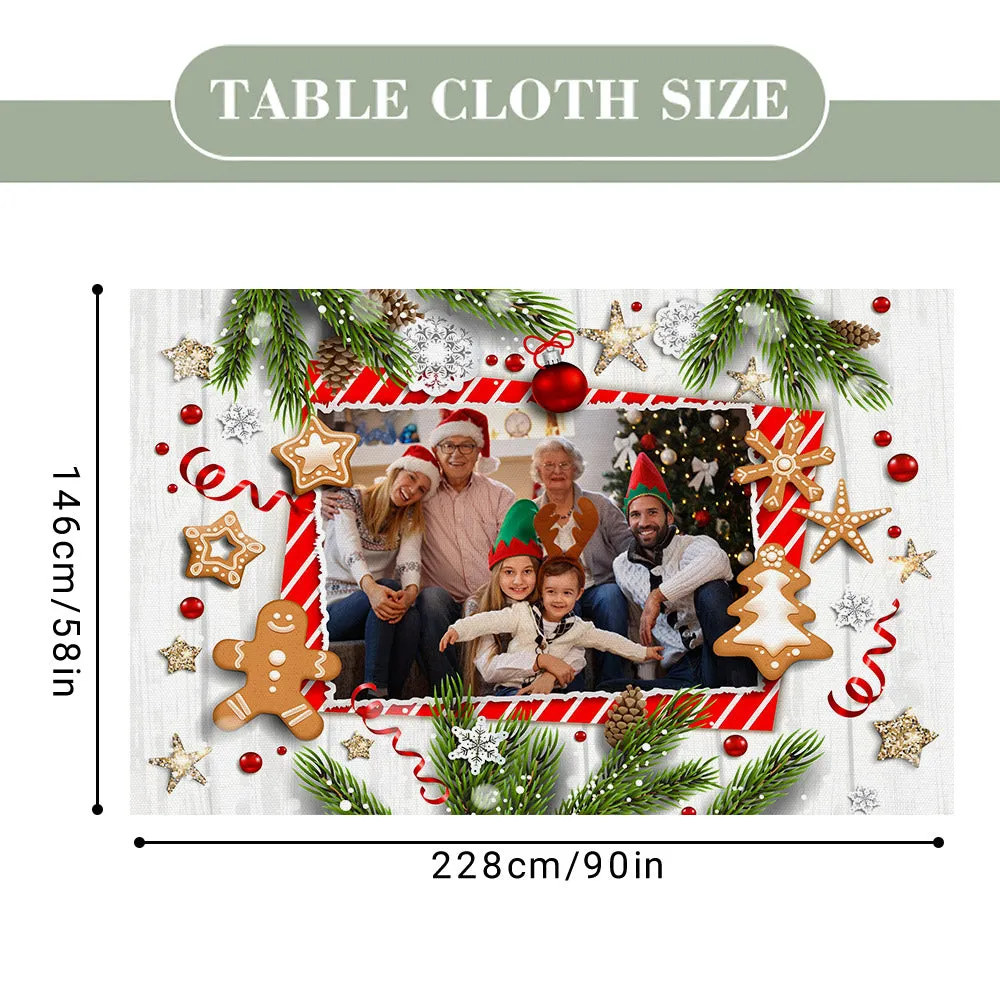 Personalized Family Photo Christmas Tablecloth Custom Washable Table Cover Christmas Gift