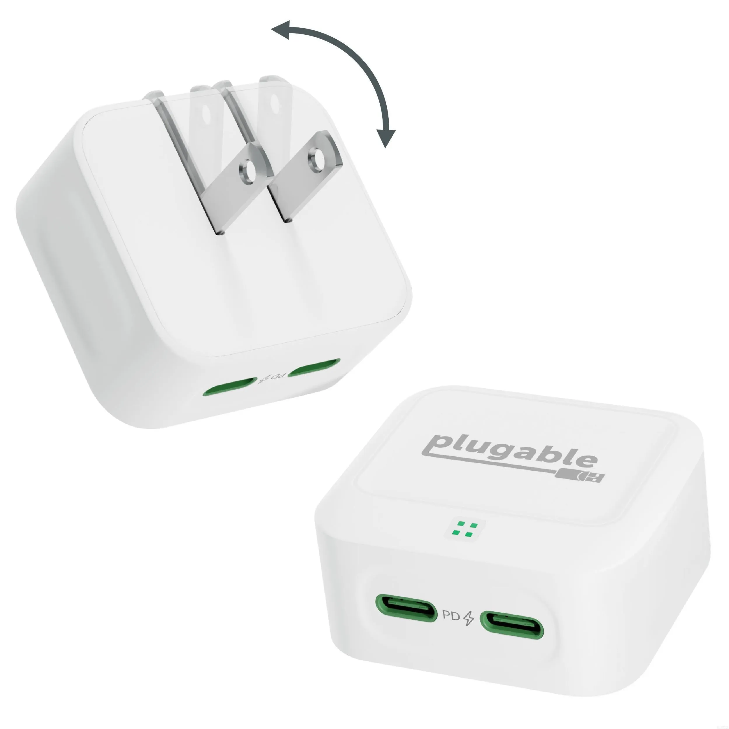 Plugable Dual USB-C Fast Charger, 40W - White