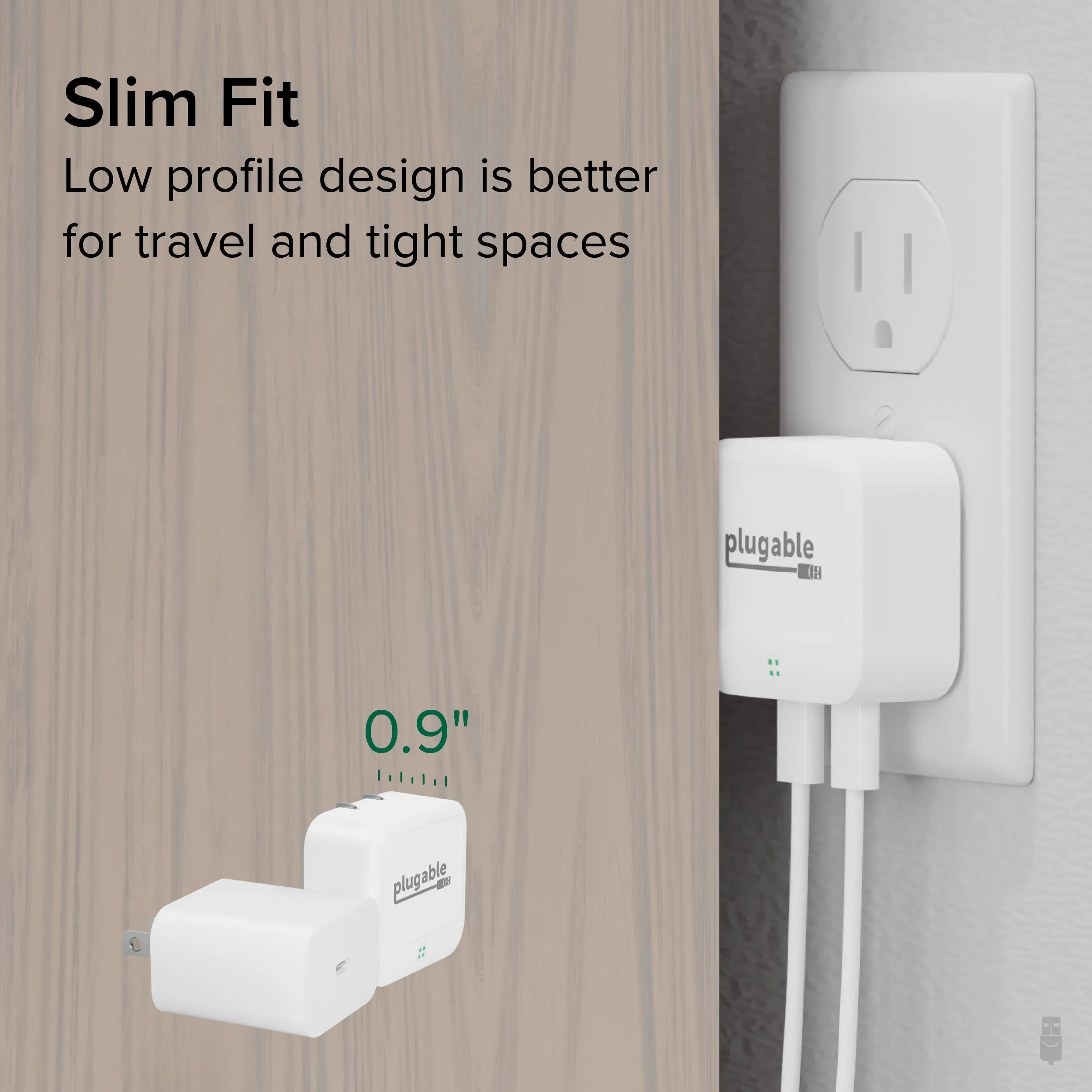 Plugable Dual USB-C Fast Charger, 40W - White