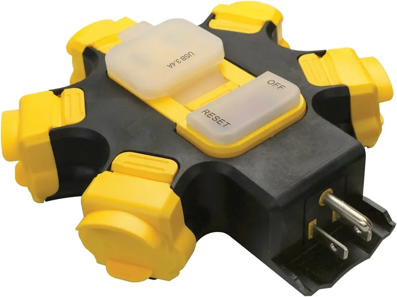 PowerZone ORPBPHU345 Outdoor Power Hub, 3.4 A, 125 V, 2 -USB Port, Black/Yellow :EA: QUANTITY: 1