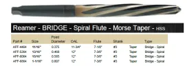 REAMER MORSE TAPER BRIDGE SPIRAL FLUTE HIGH SPEED STEEL